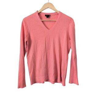 Carlisle Collection Womens Coral V Neck Long Sleeve 100% Cashmere Sweater Size L